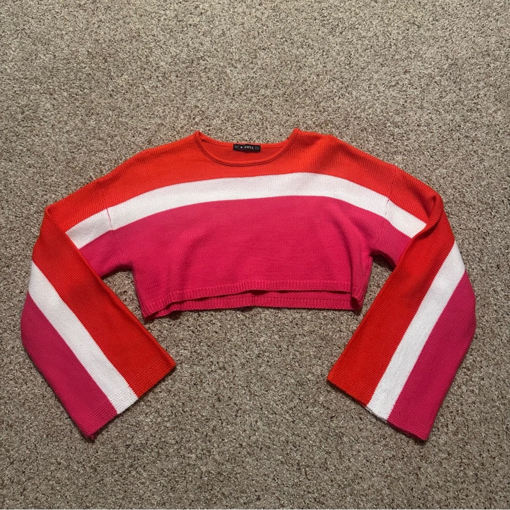 Zaful Red and White Striped Sweater